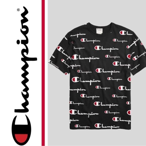 Champion Men’s‎ Black Logo Heritage Short Sleeve Tee - Size M - Picture 1 of 2
